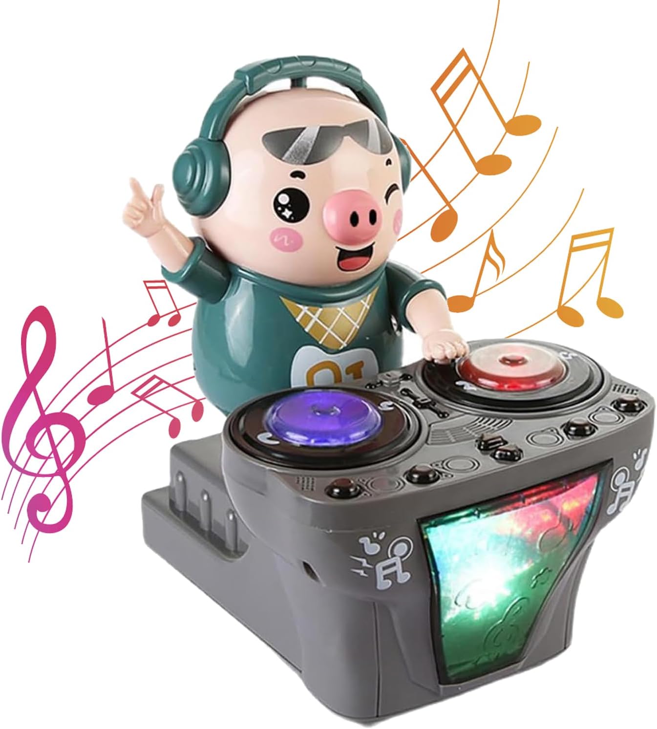 DJ Swinging Piggy Toy DJ Electric Music Dancing Pig Toy DJ Light Music Dancing Pig Toy Electric DJ Pig with Music and LED Lights, Funny Cute Swing Dancing Piggy Toy, Music Toys for Babies