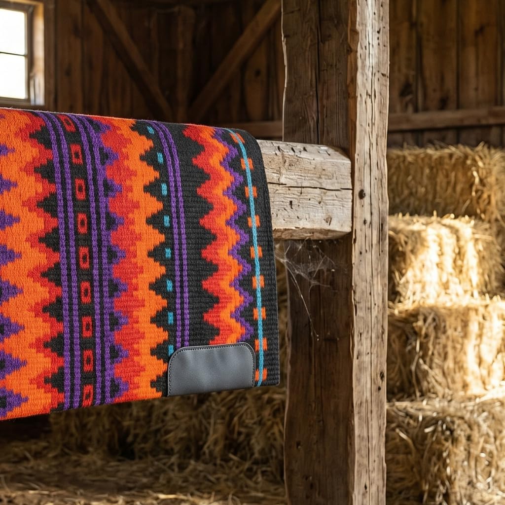 Western Show Saddle Pad/Blanket for Horses - Handmade Wool Saddle Blanket with New Zealand Design, Thick, Durable & Comfortable for Horse Riding (34” L x 42” W x 1) M49