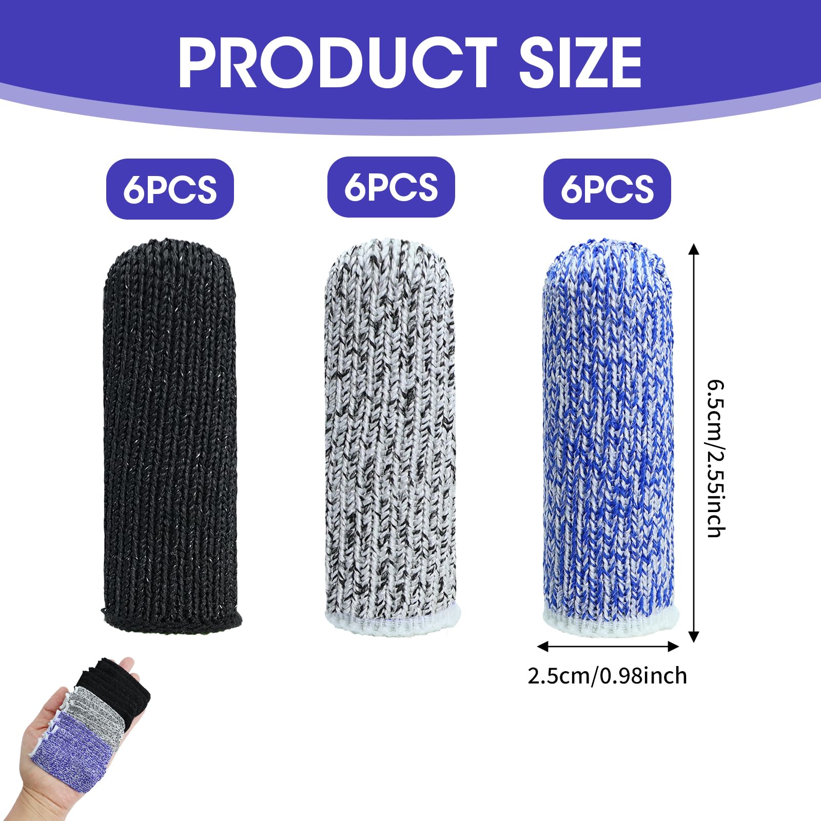 18 Pièces Protège-Doigts Anti-Coupure, Doigtier Réutilisable Respirants et Résistants, Doigtier Antidérapant pour Jardin Cuisine Sculpture et Créations DIY (Noir, Bleu, Gris)