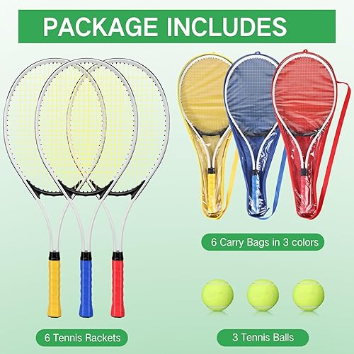 Miniatura 2 de 6 Pcs Tennis Rackets for Adult Recreational 6 Players 27'' Tennis Racket Set with 3 Balls Lightweight Tennis Rackets for Tennis Training Beginner