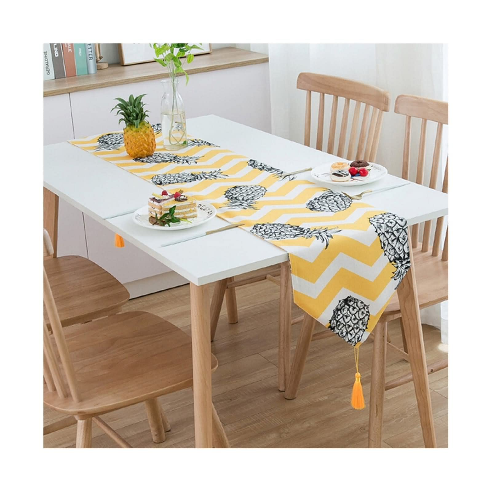 Caminos de Mesa Estampados, Tapetes para Mesa Decoración Piña Ocean Waves Amarillo Blanco Gris Poliéster 33x180CM
