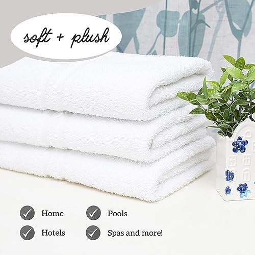 Vista 47 de GREEN LIFESTYLE Toalla de baño de lujo, paquete de toallas de baño grandes blancas para spa, gimnasio, baño, hotel, 86% algodón y 14% poliéster