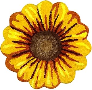 Sunflower Carpet Large Round Bedroom Rug Non Slip Rustic Bathroom Mat Handmade Area Rug Floor Mat for Home Office (Yellow)