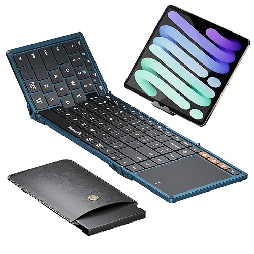 ProtoArc Foldable Keyboard with Touchpad, XK01 TP Folding Portable Keyboard, Full Size Keys, Large Trackpad Bluetooth Travel Keyboards for Laptop PC Tablet - Blue