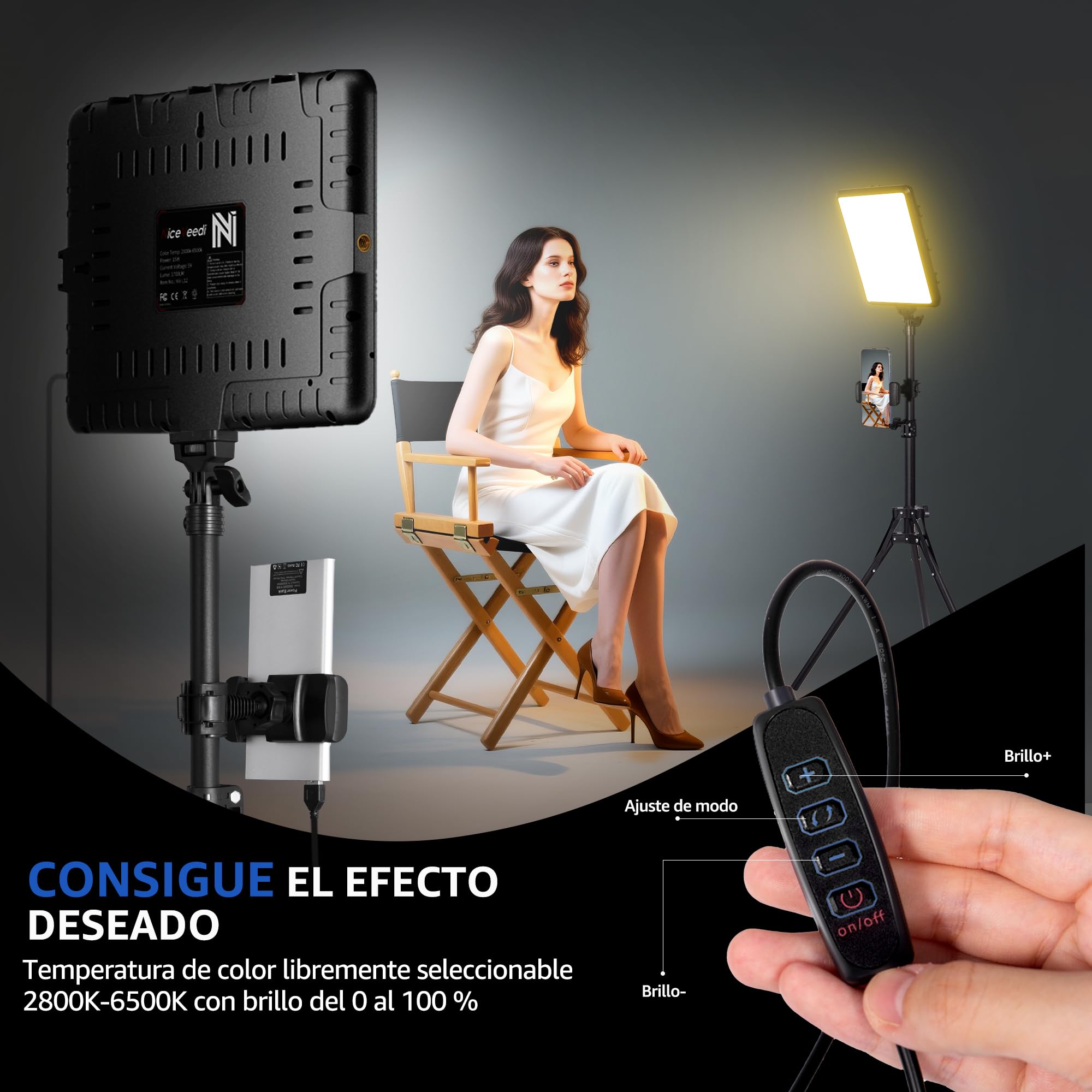 2 Paquete Luz Fotografia LED Kit de Video, 25 cm*20 cm Fotografía LED de 2800-6500 K, 175 cm Estudio Regulable con Soporte de Trípode y Soporte para Telé para Filmación/Zoom/Videoconferencia/TikTok