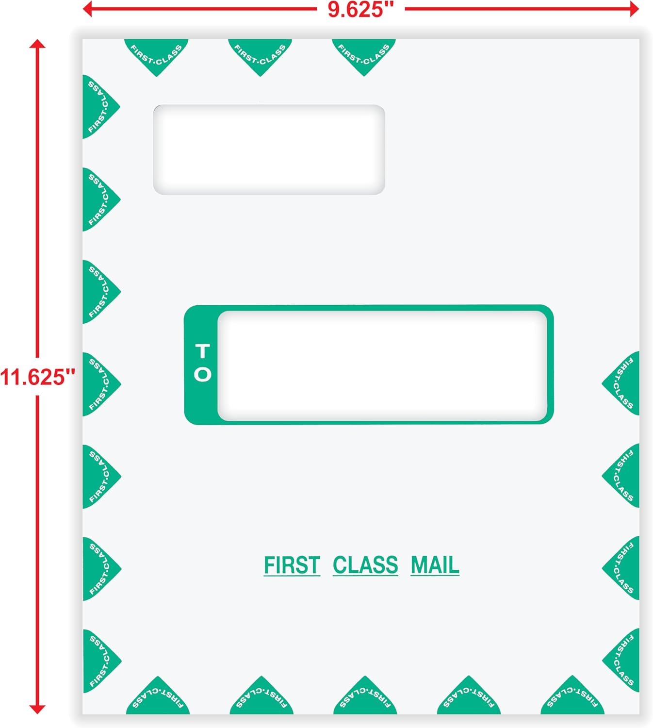 ComplyRight First Class Double Window Envelope, Tax Mailer, White/Green, Self-Seal, 9-5/8" x 11-1/8", Pack of 50 Tax Document Envelopes