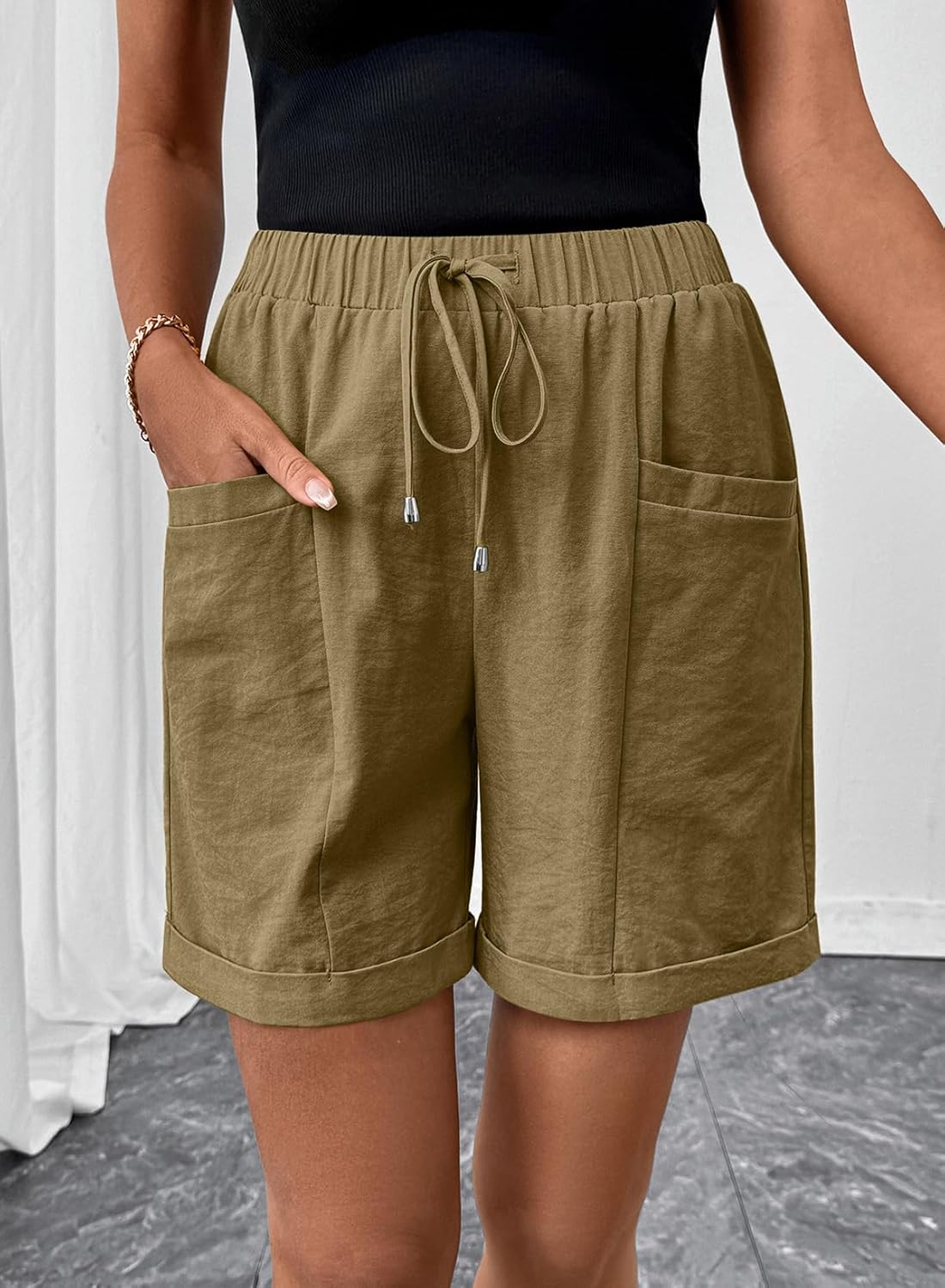 SHEWIN Womens Shorts Lightweight Bermuda Shorts for Women Casual 5 Inch Inseam Summer Linen Shorts with Pockets - Image 6