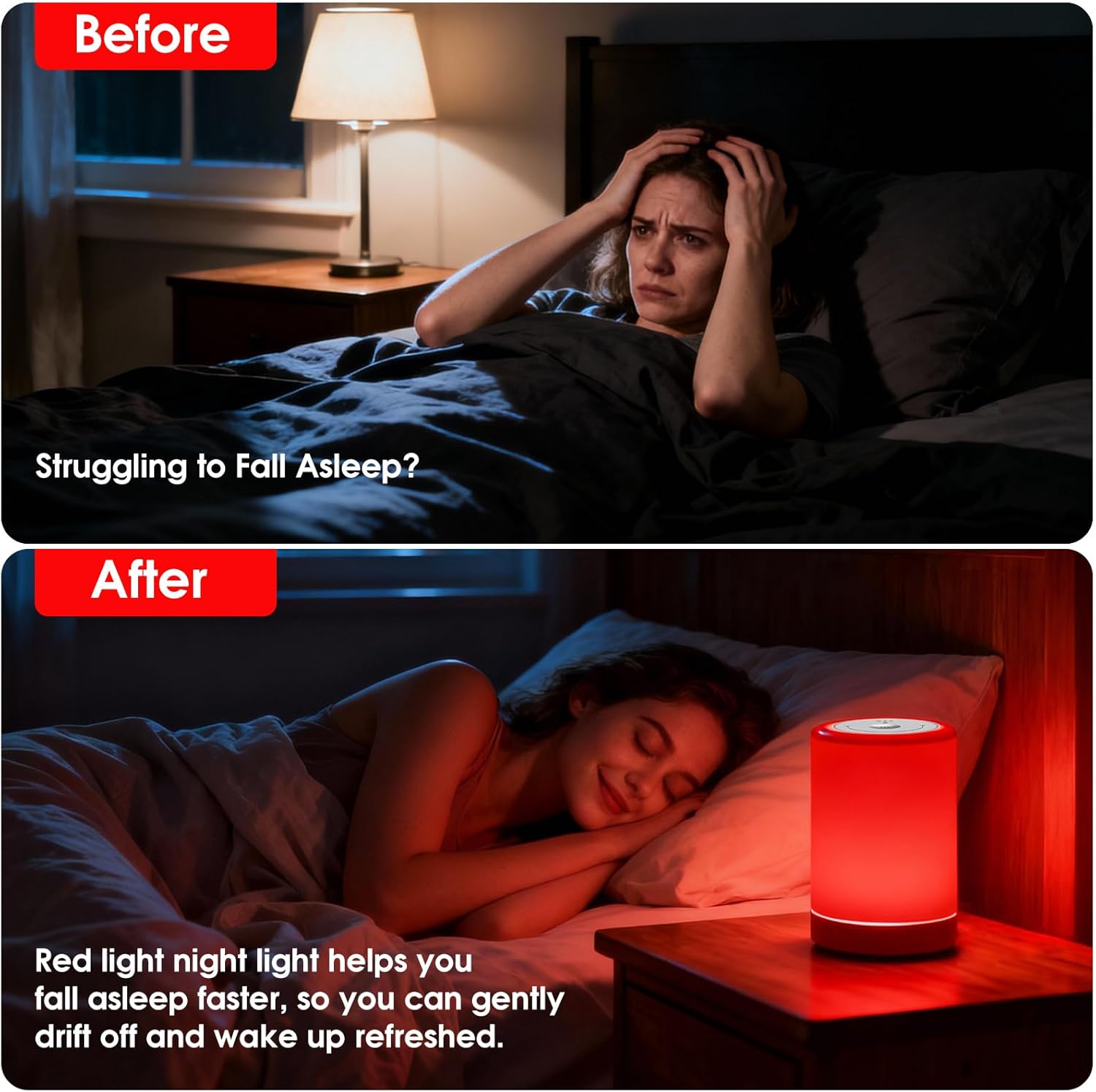 Red Light Therapy Sleep, Red Night Lights With 670nm Wavelength, Touch Control with 3 Distinct Color Modes, For Support Deep Relaxation and Improve Sleeping for Adult & Kid Bedroom, Gift