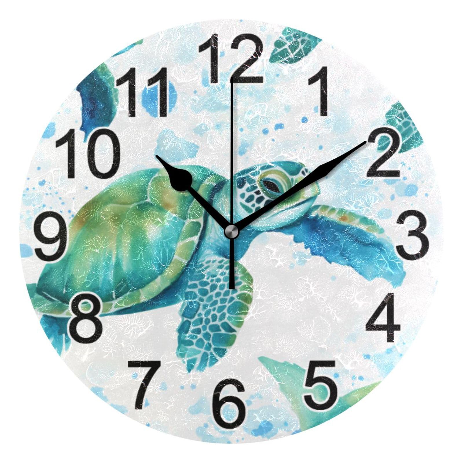 Grande horloge murale décorative bleue avec tortues de mer