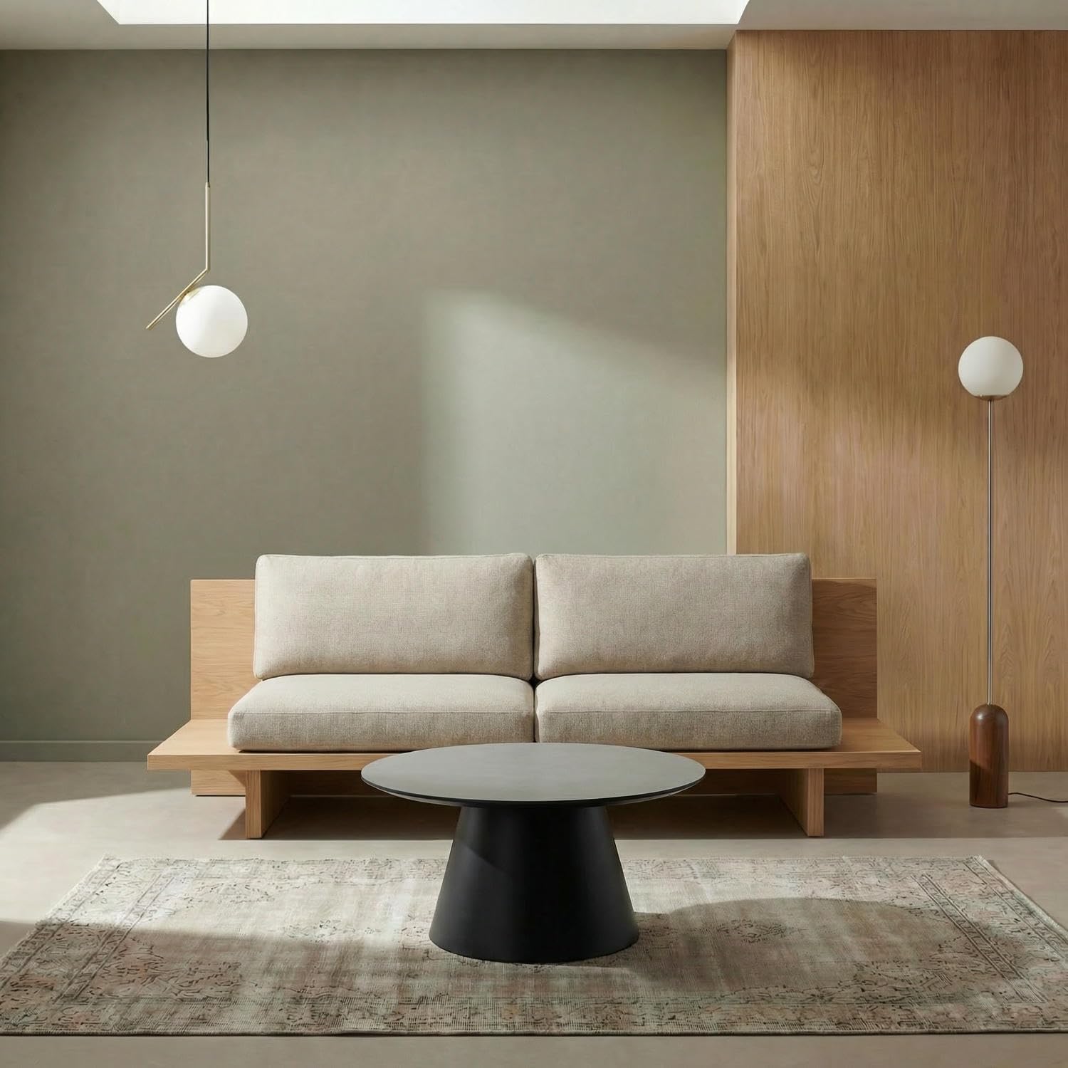 Table basse ronde 80cm aspect marbre gris pour un salon chic et sans angle