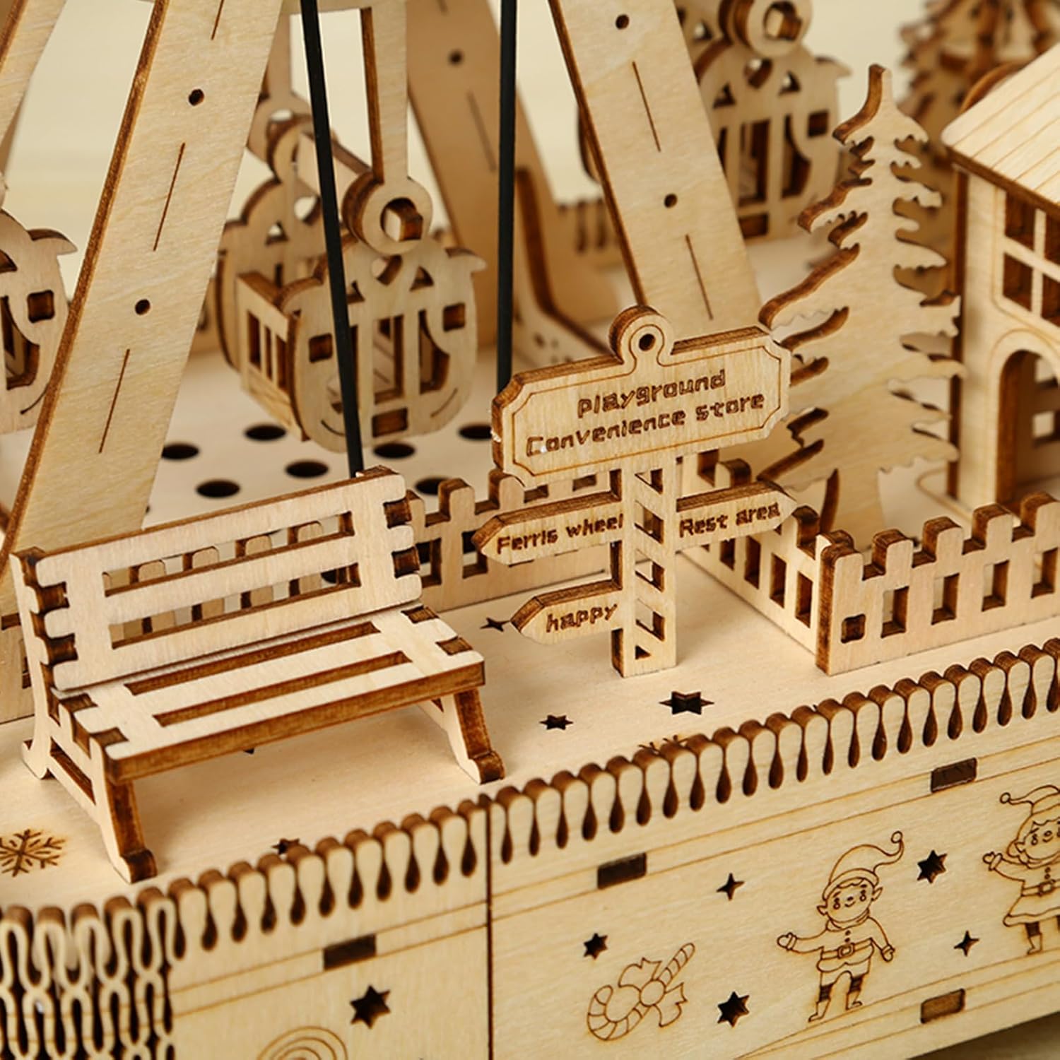 Wooden 3D Puzzle for Adults - DIY Ferris Wheel Model Kit with Music Box & LED Lights, Mechanical Assembly Building Set, Creative Craft Gift for Friends and Family, Age 14+