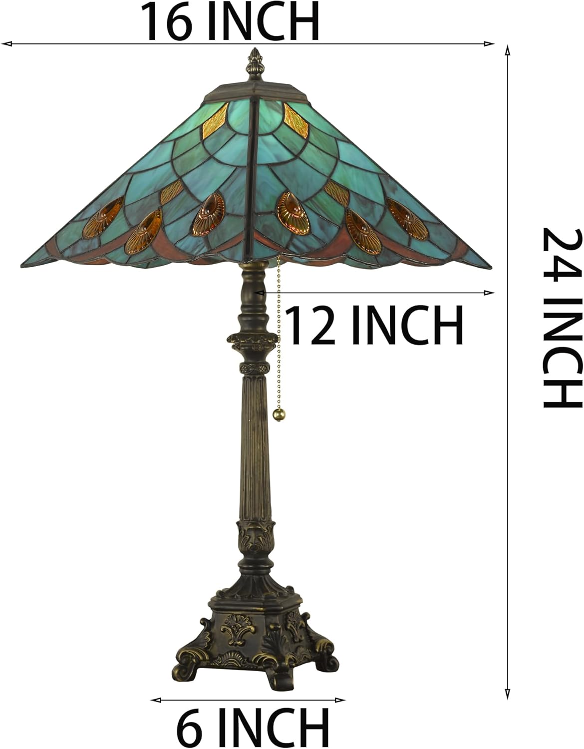Tiffany Table Lamps Sky Blue Stained Glass Crystal Style Mission Desk Lamp 12X12X24 Inch Bronze Resin Base
