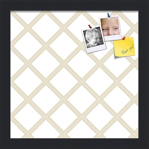 PinPix Tablón de anuncios de corcho de 12 x 12 pulgadas. Este tablero decorativo enmarcado viene con un moderno diseño de diamante beige blanco y un