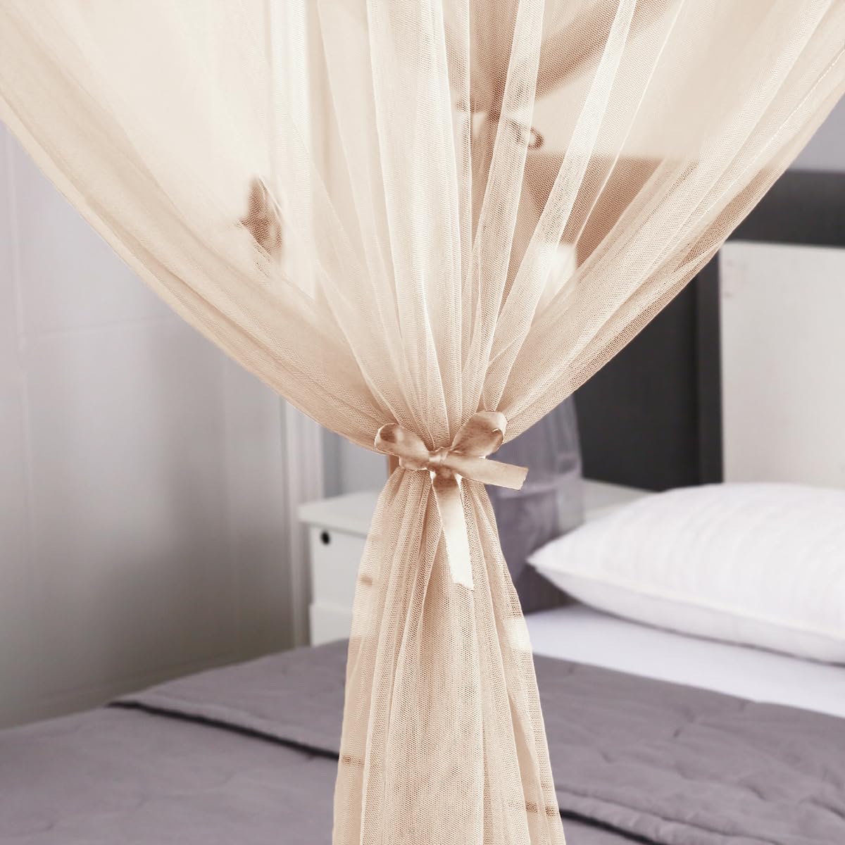 Mengersi Moskitonetz für Betthimmel, vier Eckpfosten, Betthimmel, Bettvorhänge für Doppelbett/Queen-Size-Bett, Bettvorhänge für Terrasse, Innen- und Außenbereich