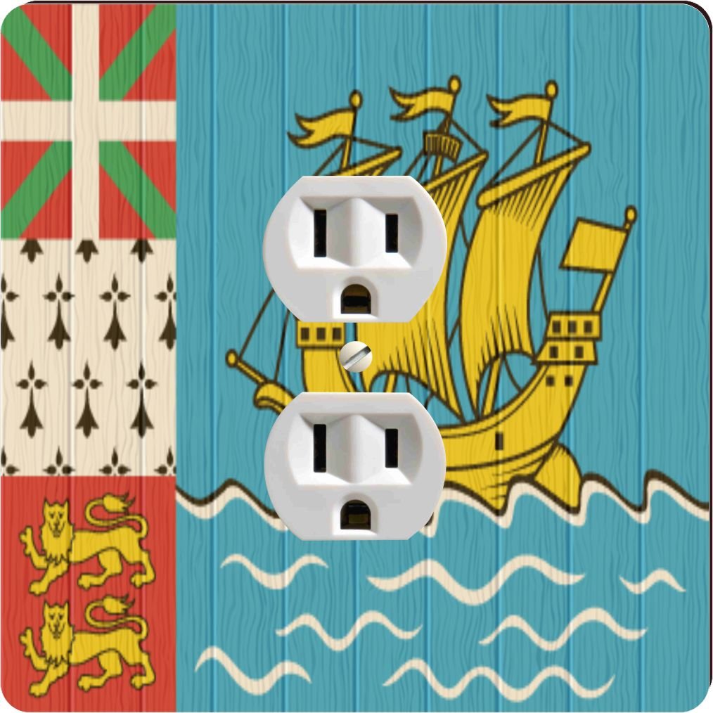 Plaque de sortie drapeau Saint Pierre et Miquelon décor bois vieilli 8778 Outlet