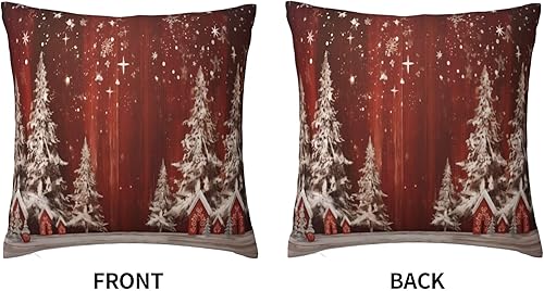 Miniatura 3 de Fundas de almohada de árboles de Navidad con copos de nieve, fundas de cojín rojas, fundas de almohada de invierno, fundas de almohada decorativas