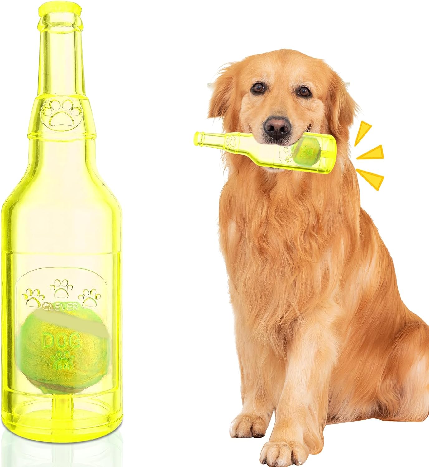 Juguete para perros Water Bottle con sonido, para masticadores agresivos, amarillo