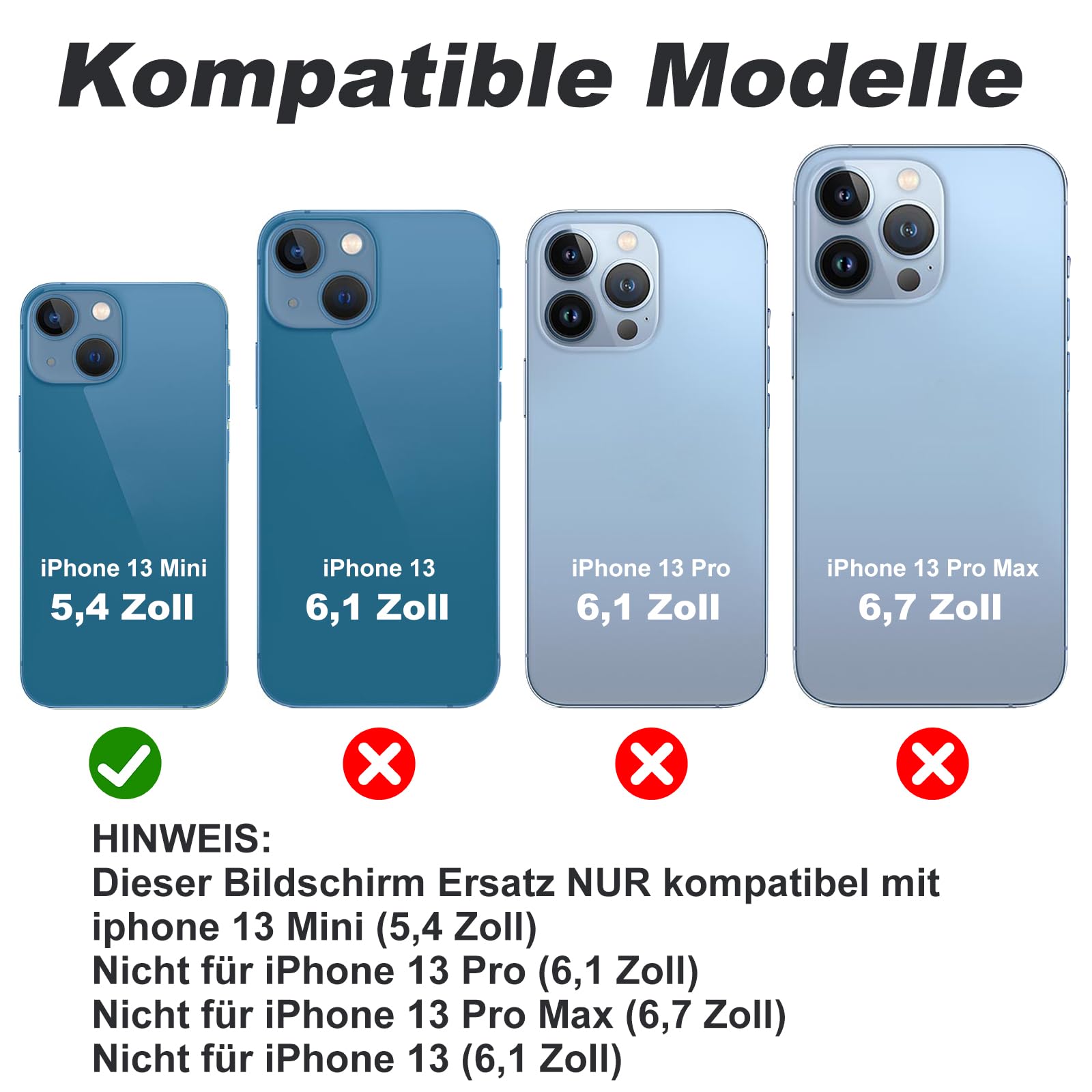 DIGI4U für iPhone 13 Mini Display Bildschirm Ersatz, 5,4'' 𝟯𝑫 𝑻𝒐𝒖𝒄𝒉 Truetone LCD Bildschirm für iPhone 13 Mini Display Bildschirm Ersatz Digitizer Reparaturkits