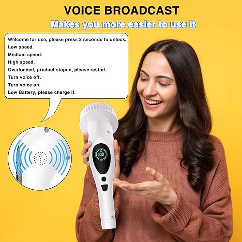 Miniatura 2 de Depurador eléctrico giratorio, limpiador eléctrico inalámbrico para bañera y azulejos con transmisión de voz de 3 velocidades 9 cabezales limpios,
