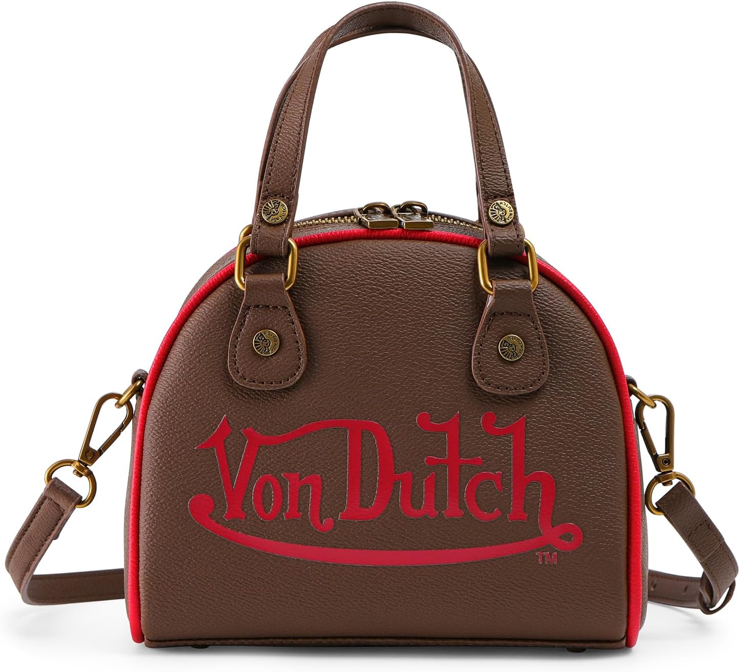 Von Dutch Womens Two Tone Bowling Bag Purse - Stylish Womens Handbag with Adjustable Strap, Spacious Interior w/Iconic Logo
