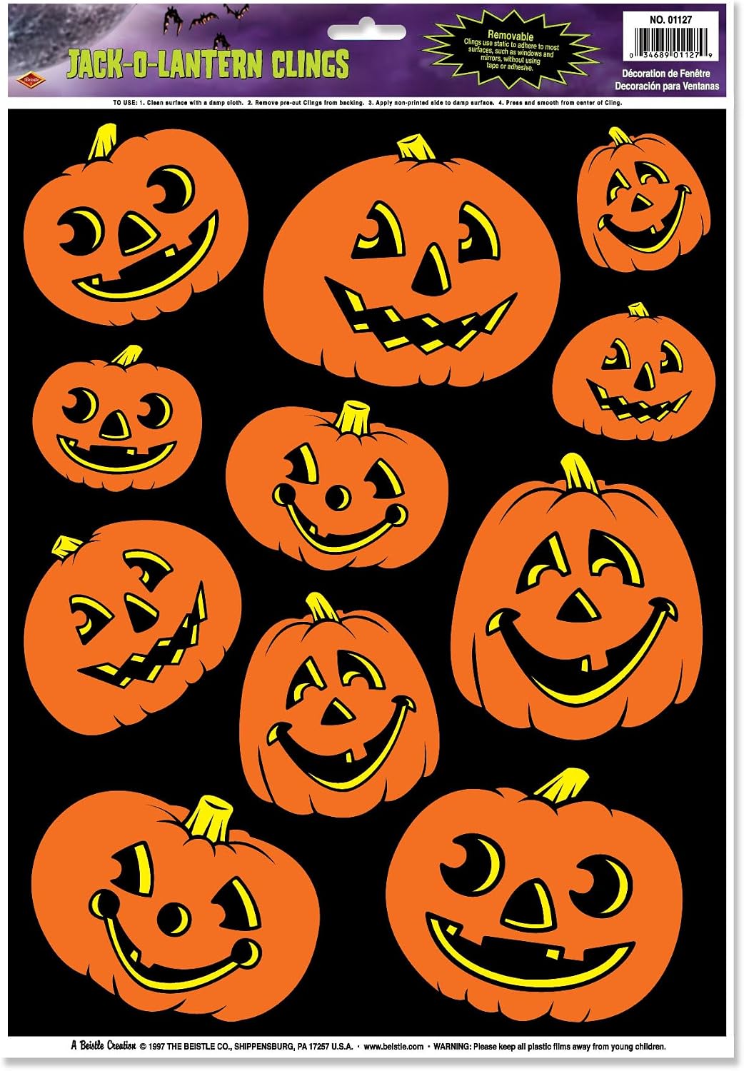 Beistle Halloween Window Cling Decoration Bundle – Pumpkin Patch, Jack-O’-Lanterns, Classic Characters, and Spider Web Silhouettes, Static Window Decals for Mirrors & Glass Surfaces, Reusable Décor image 3