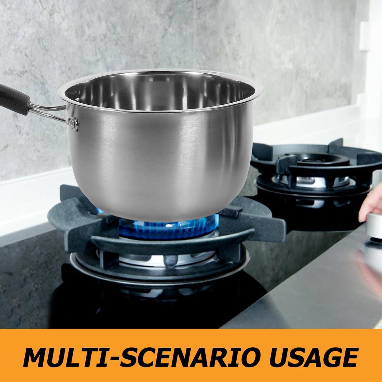 Cabilock Stainless Steel Seasoning Pot Food Pot for Milk/soup Single Handle Nonstick Easy to Move