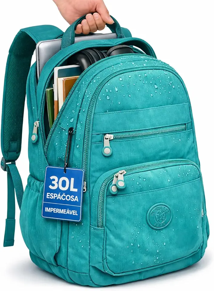 Mochila Grande 30L Nylon Impermeável Feminina Masculina Escolar Juvenil Notebook 15" — Mochila Preta Resistente com Múltiplos Bolsos, Leve, Casual e Reforçada para Escola e Viagens
