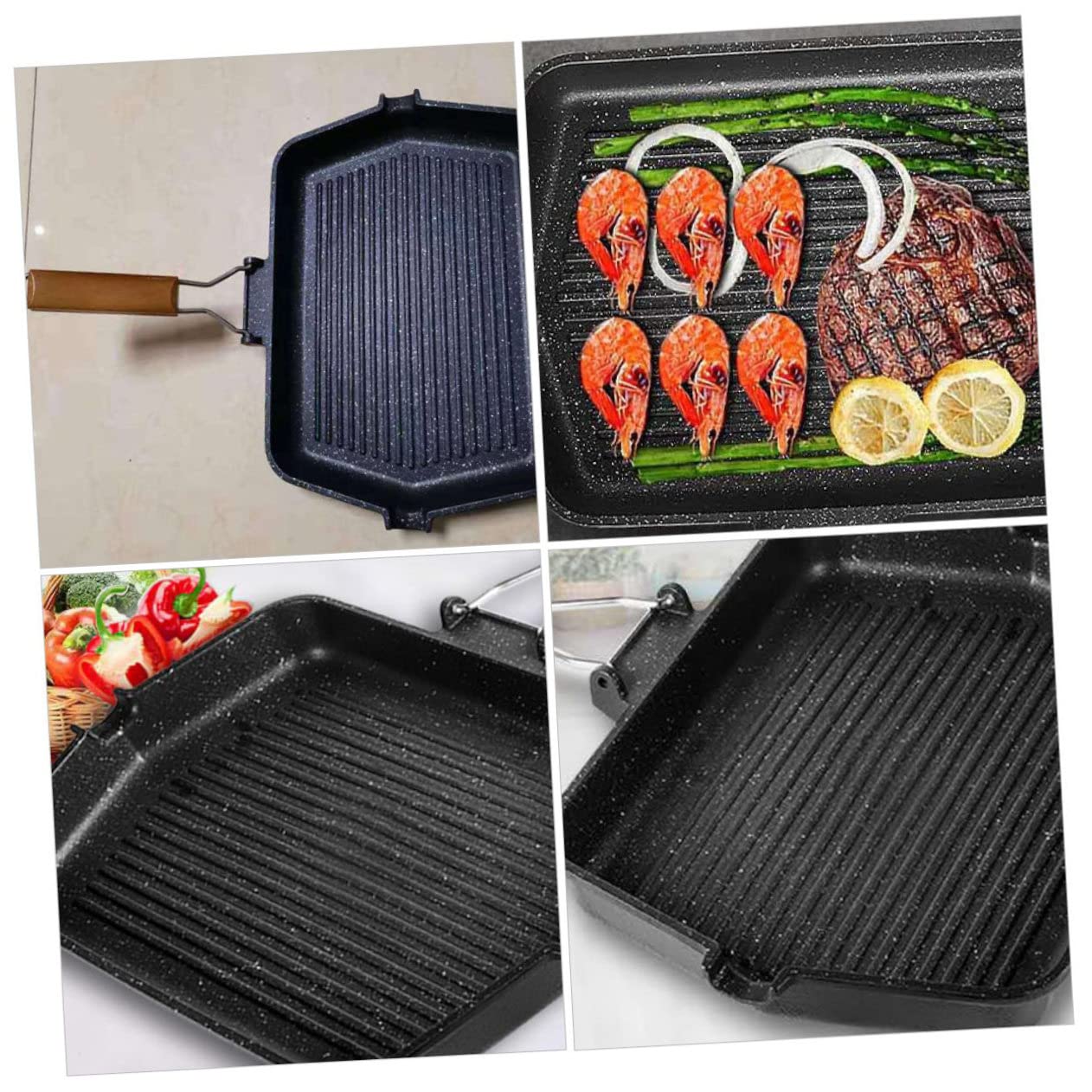 SHINEOFI Padella Grill Antiaderente in Ferro Nera per Cottura senza Fumo, Adatta per Barbecue, Grigliata e Uso Domestico