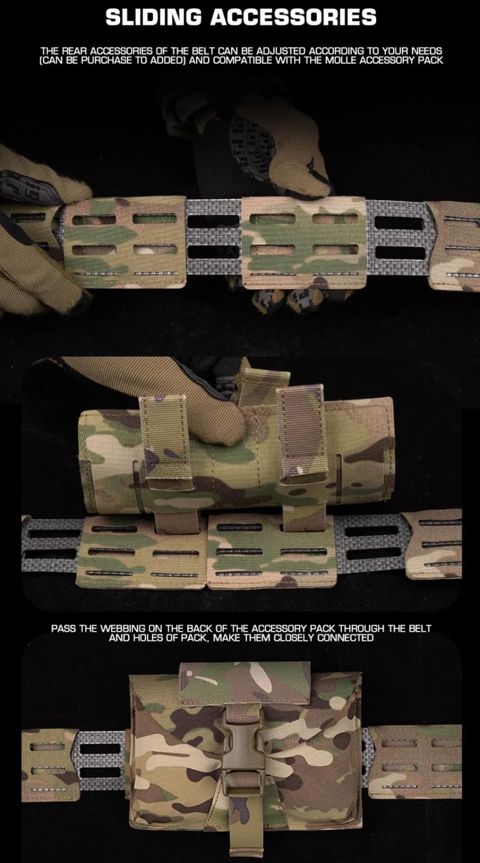 Peminkoo Pasek taktyczny MOLLE 2 w 1 lekki myśliwski wojskowy pas bojowy z szybkozłączką metalowa klamra airsoft strzelanie męski pasek