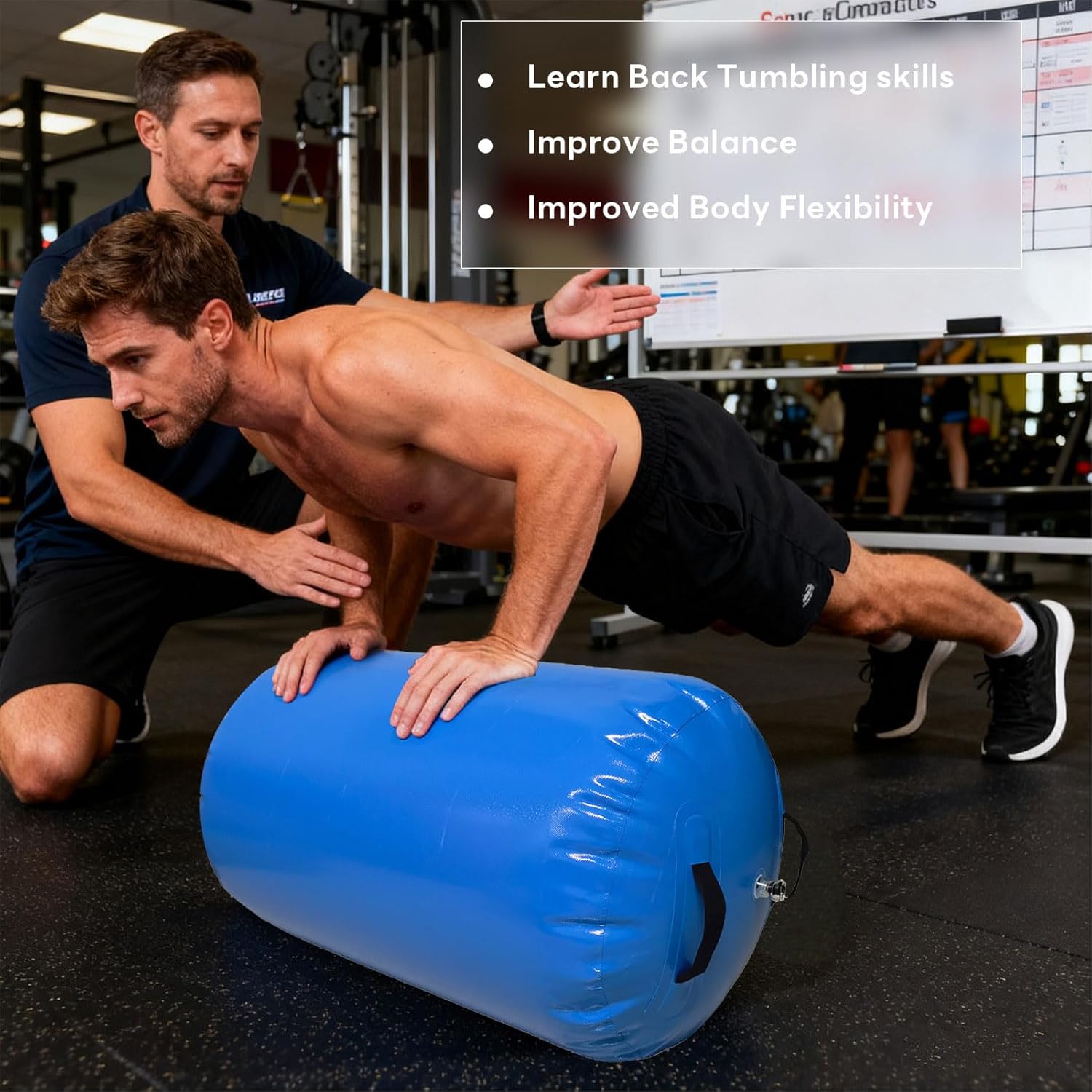 Gymnastics Mats, Portable PVC Tumbling Equipment Inflatable Air Roller with Manual Pump for Yoga Training