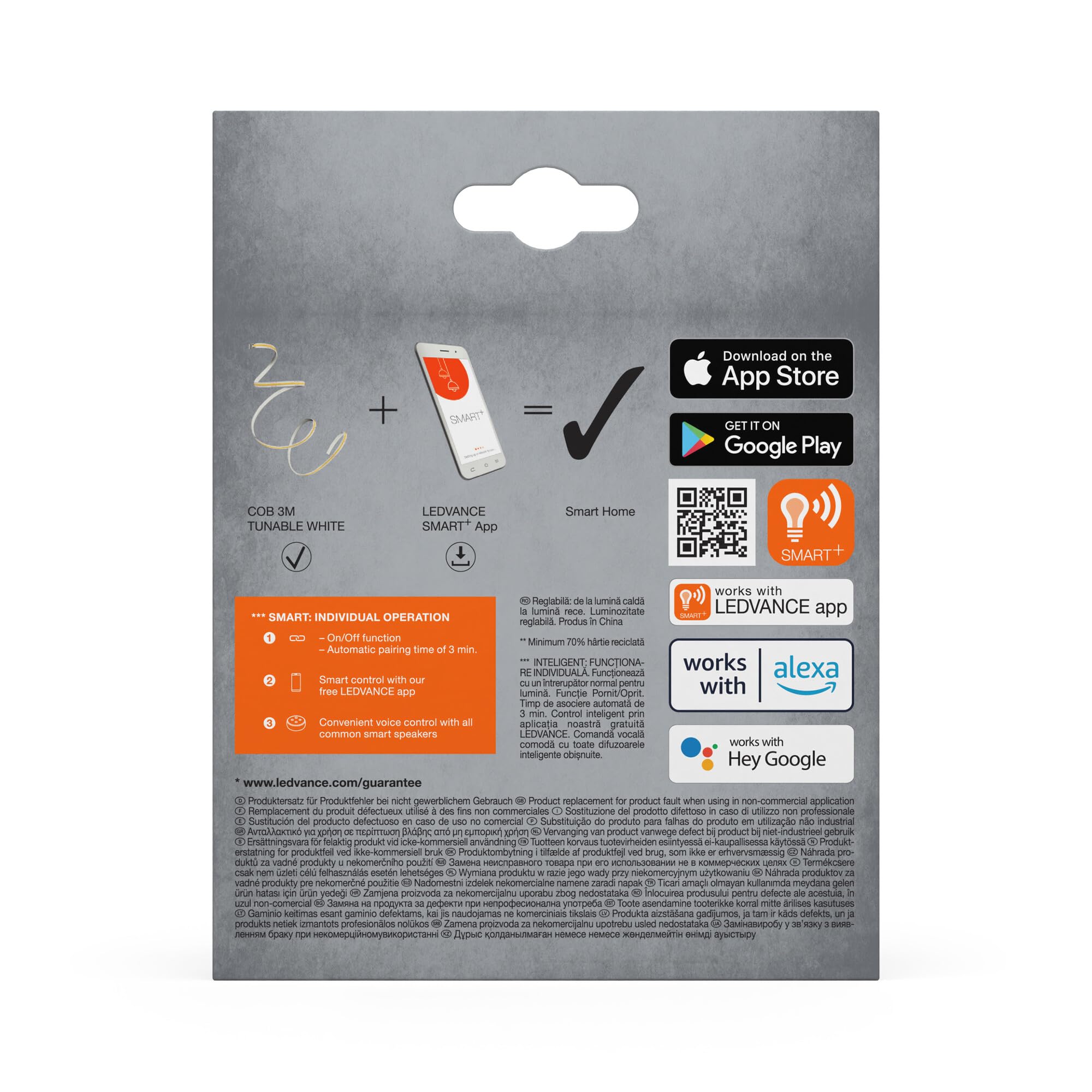 LEDVANCE SMART WIFI COB Strips dekorative COB-Streifen mit weißem; regulierbarem Licht und homogenem Lichteffekt; dimmbar; TW; gelb; Silikon; 3 m; Leuchtmittel nicht austauschbar