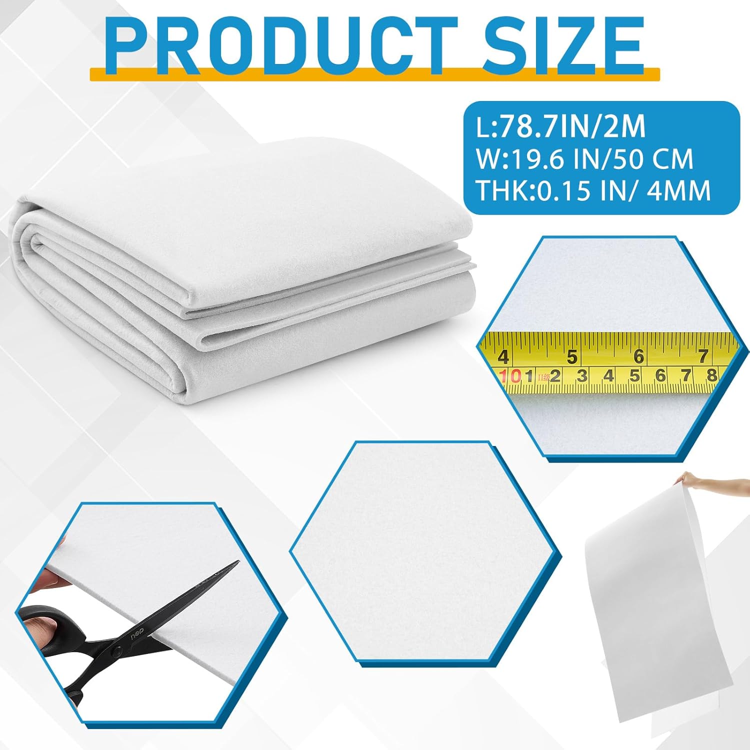 Luinabio 1 Roll 20 x 80 Inch Fabric Stiffener for Crafts, Soft and Stable Thick Heavy Craft Interfacing for Sewing, White Dense Interfacing for DIY Tote Bags, Table Runners, Placemats, Box(Wihte)