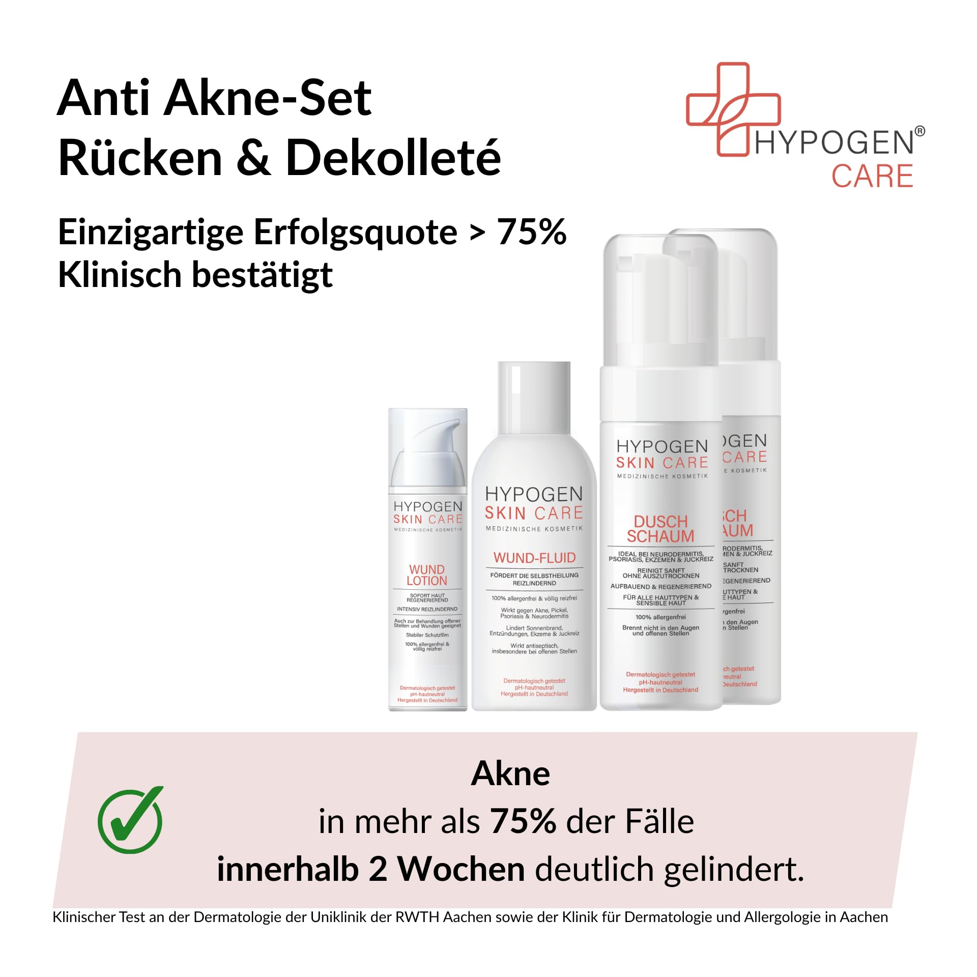 Erfolgsquote > 75% I Anti Akne-Set Rücken & Dekolleté I Klinisch bestätigt I Medizinische Kosmetik von HYPOGEN CARE