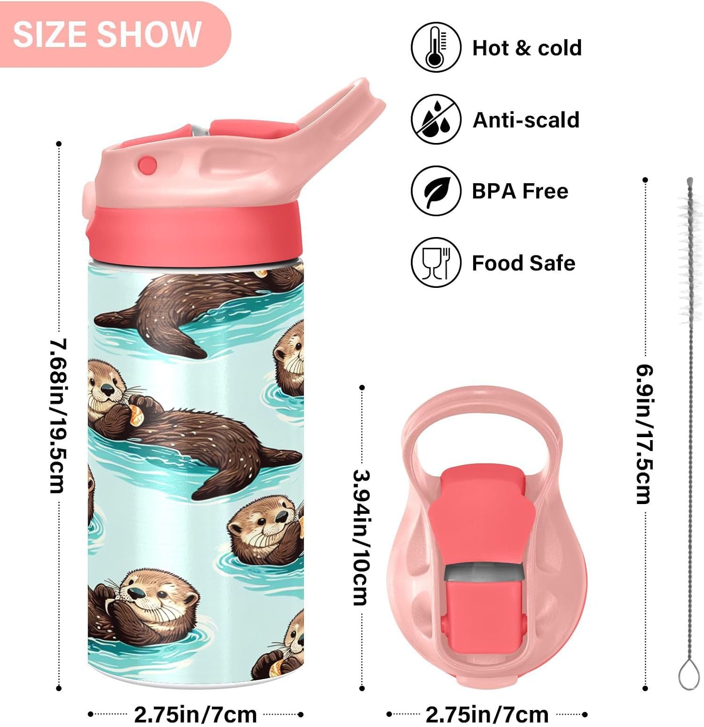 Sea Otters Kids Water Bottle, Insulated Stainless Steel Water Bottles with Straw Lid, 12 oz BPA-Free Leakproof Duck Mouth Tumbler for Boys Girls - Image 3