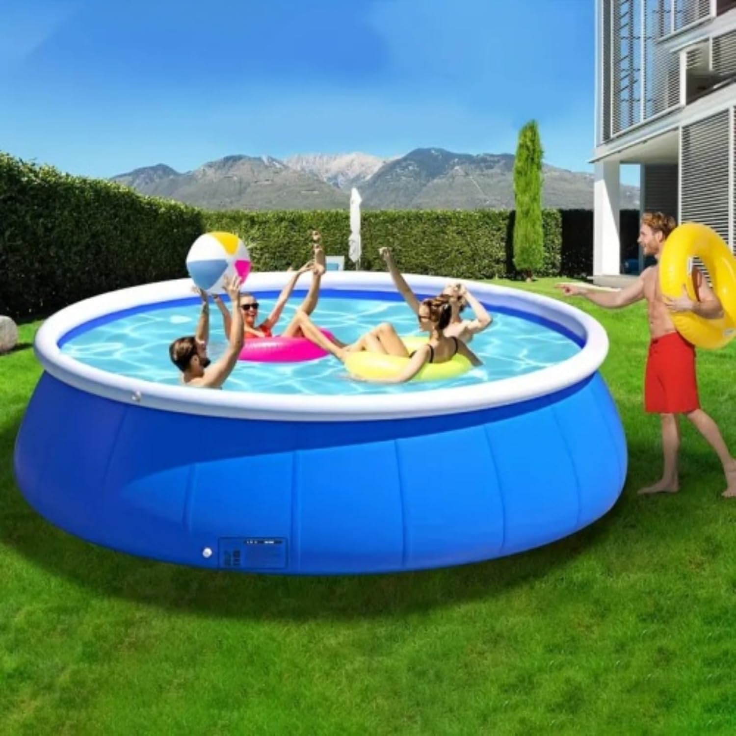 Outdoor Round Inflatable Swimming Pool, A Must-Have for Family Summer Cool Entertainment, Easy to Enjoy Private Water Park, Suitable for All Kinds of Family Use, 244 * 63 Cm