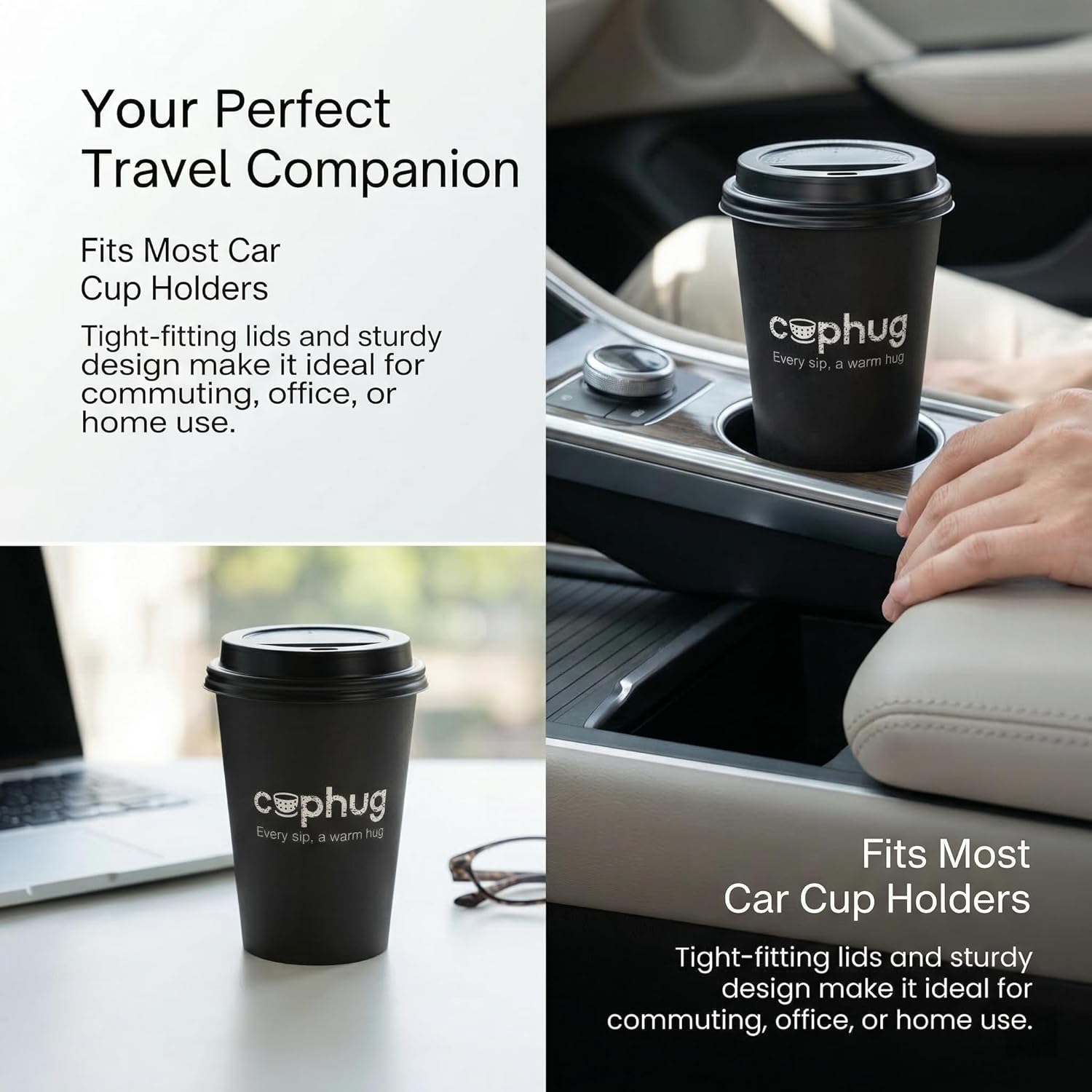 12 oz Disposable Coffee Cups with Lids, Sleeves and Straws 100Pack, Thickened Leak-Proof Insulated Paper Cups for Hot Drinks, Home, Office, Cafe, Party