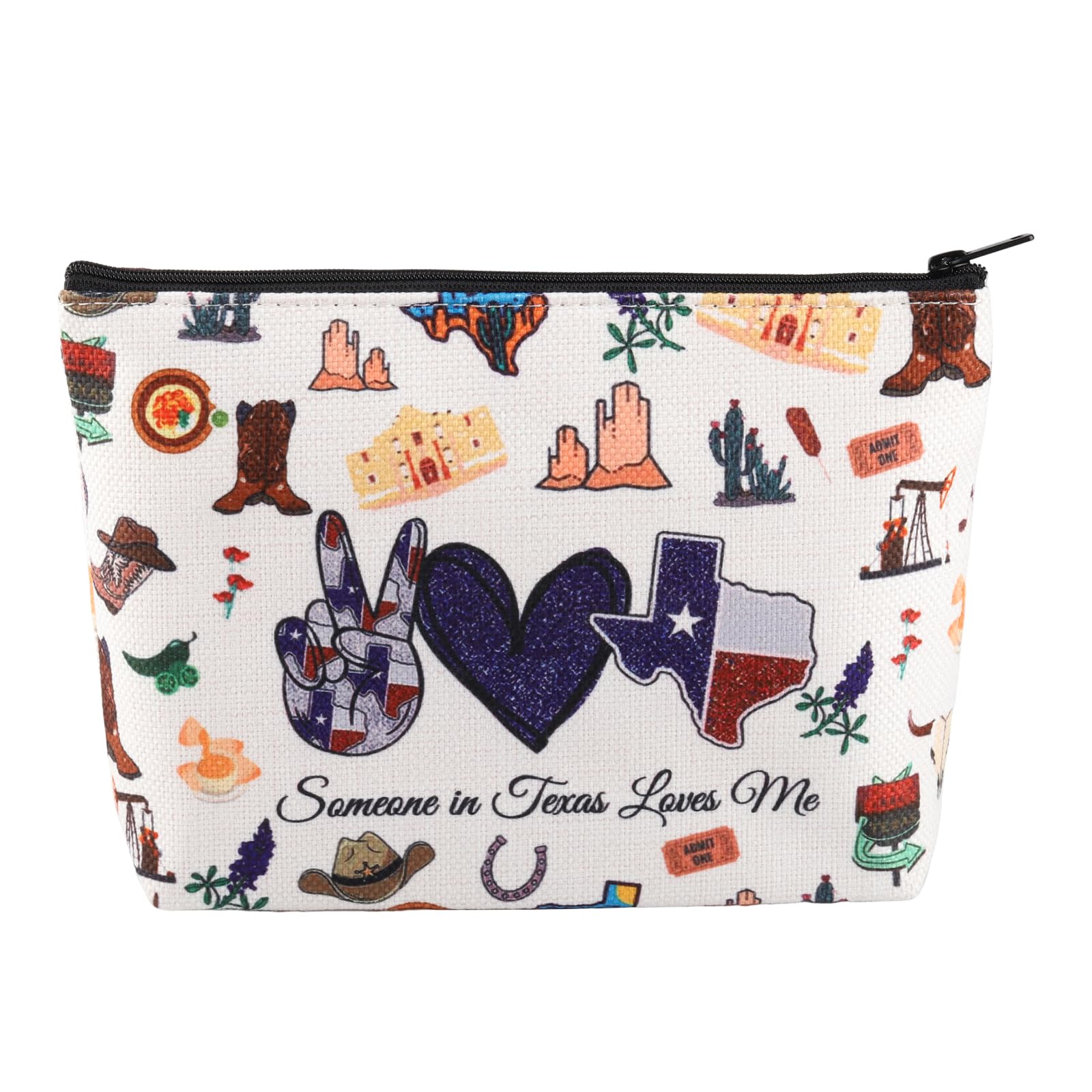PXTIDY Texas Travel Cosmetic Bag Long Distance Relationships Gift Someone In Texas Loves Me Travel Bag Texas Moving Away Gift