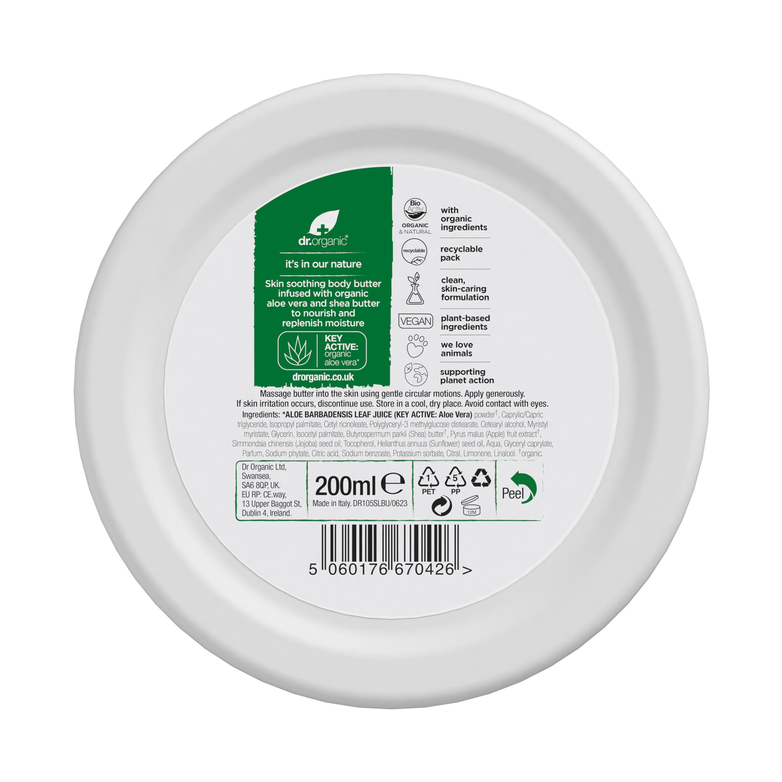 Dr Organic Aloe Vera Krperbutter, Beruhigend, Feuchtigkeitsspendend, Fr  alle Hauttypen, Natrlich, Vegan, Tierversuchsfrei, Paraben- & SLS-frei,  Bio, 200ml : Amazon.de: Kosmetik