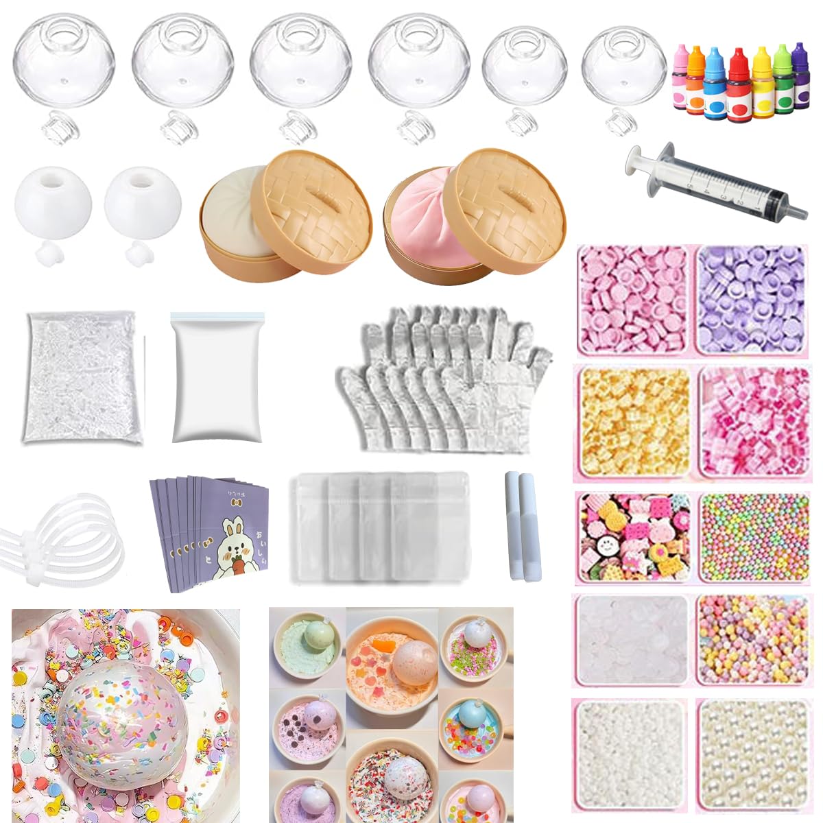 DIY Stress Ball Making Kit-Easy DIY- 8 TPR Skins,2 Dumplings Stress Balls,11 Fillers,14 oz Slime,3.5 oz Clay, Create ASMR Anxiety Relief Ball, Handmade Squishy Stress Balls, Self-Care Gifts for Women