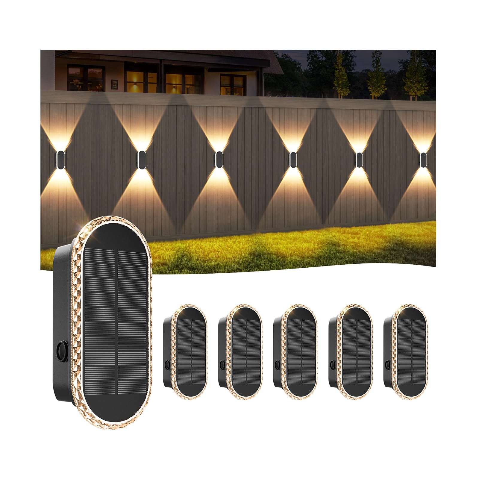 A.bigwhale Aplique solar para exterior, lámparas solares 6 piezas luces led jardín iluminación, 3 colores a prueba de agua luz solar para valla pared patio jardín balcón