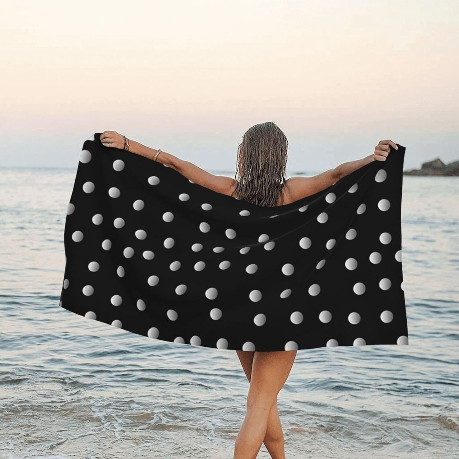 KHiry Microfiber Towel Beach Towels Black Round Dot Quick Dry Towel Soft Lightweight Travel Towels Absorbent Large Easy Pack Travel Things Beach Blanket for Gym Sports Swimming