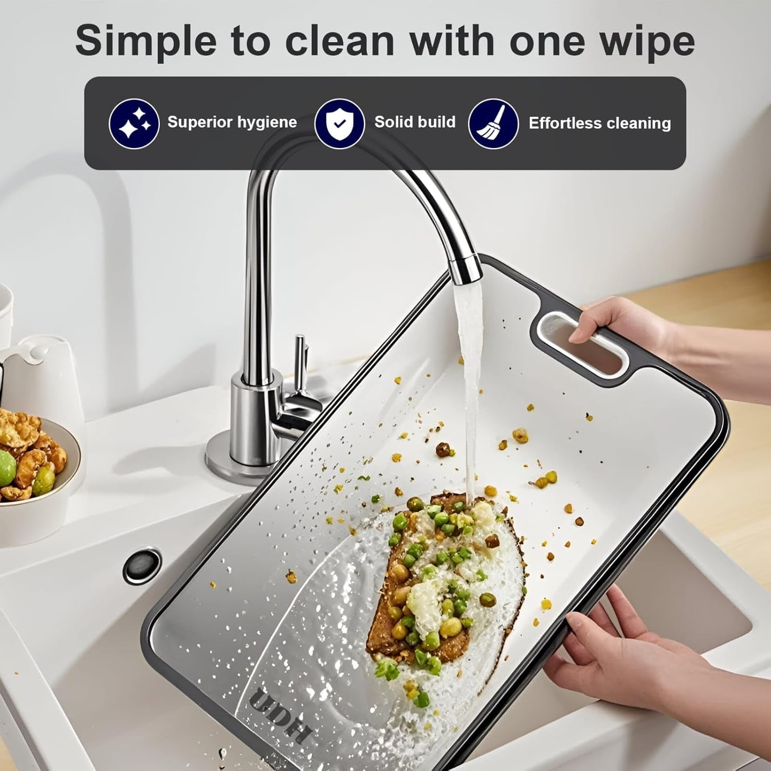 Titanium Cutting Board For Kitchen, Dual-Sided 2-In 1 Cutting Board, Durable Surface, Non Slip Base, Juice Groove, Easy to Clean, Lightweight Titanium And wheat straw PP Cutting Board 15.8”×10.5”