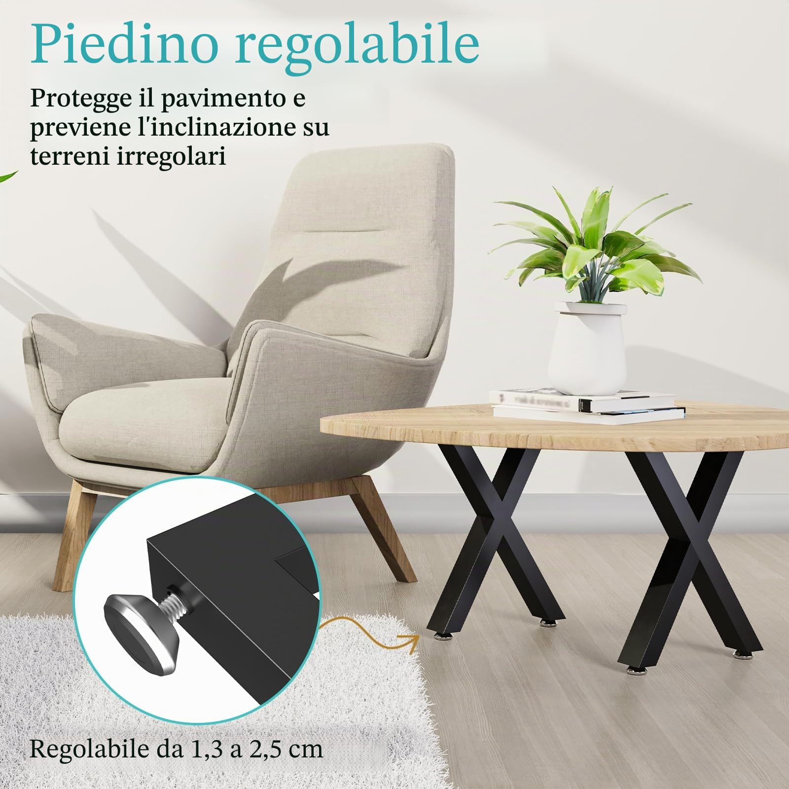 2 Set Gambe per Tavolo, Carico 500kg, X-Tipo, 42x30x8 cm, Nero