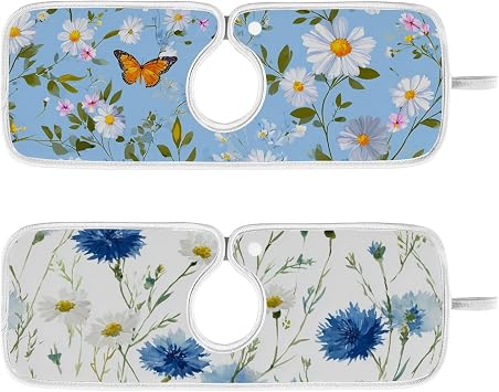 Sink Splash Guard Behind Faucet Mat for Kitchen Sink Drain Mats Handle Drip Catcher Tray for Bathroom 15 inch Dish Drying Mat Blue Daisy Microfiber Pack of 2
