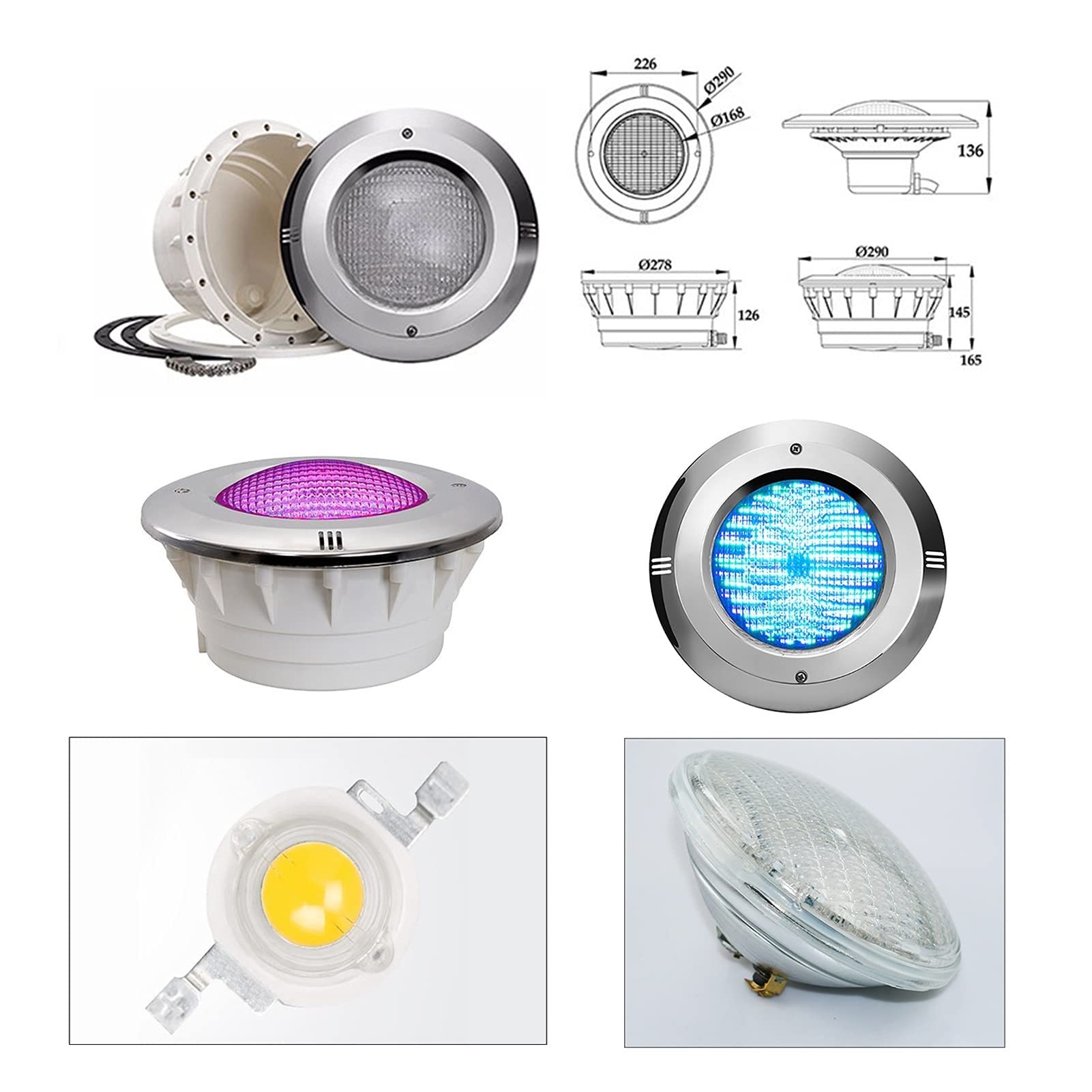 Foco para piscina - Luces De Paisaje Submarino LED, Luz subacuática empotrada a prueba de agua IP68, 12 V CA con control remoto Foco para piscina, con nicho de acero inoxidable PAR56 ( Color : Cold Wh