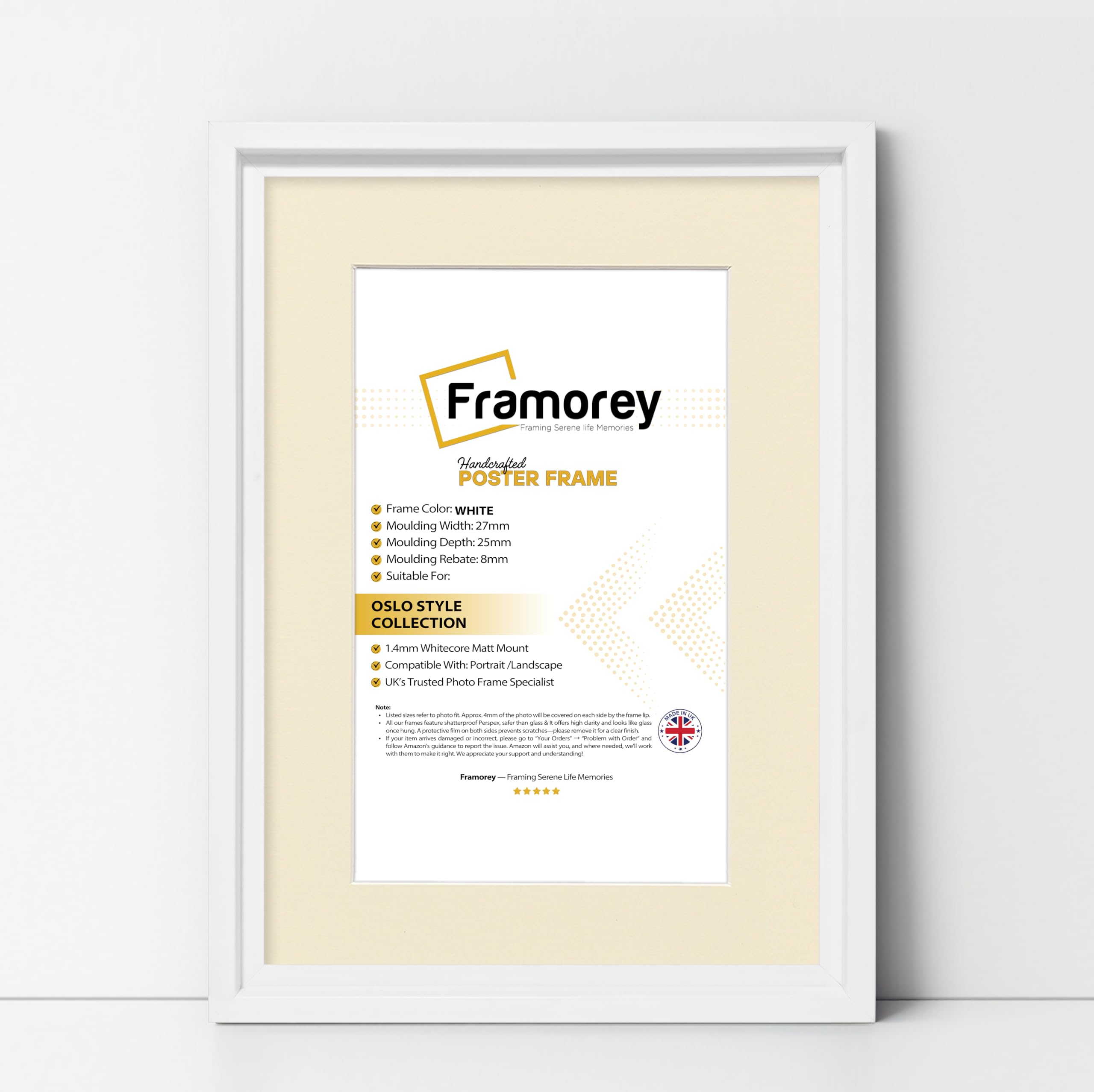 FRAMOREY Oslo Style Picture Frame, 40x50CM Size White Photo Frame With 30x40CM Size Ivory Mount, Photo College Frame, Home Decor Frames