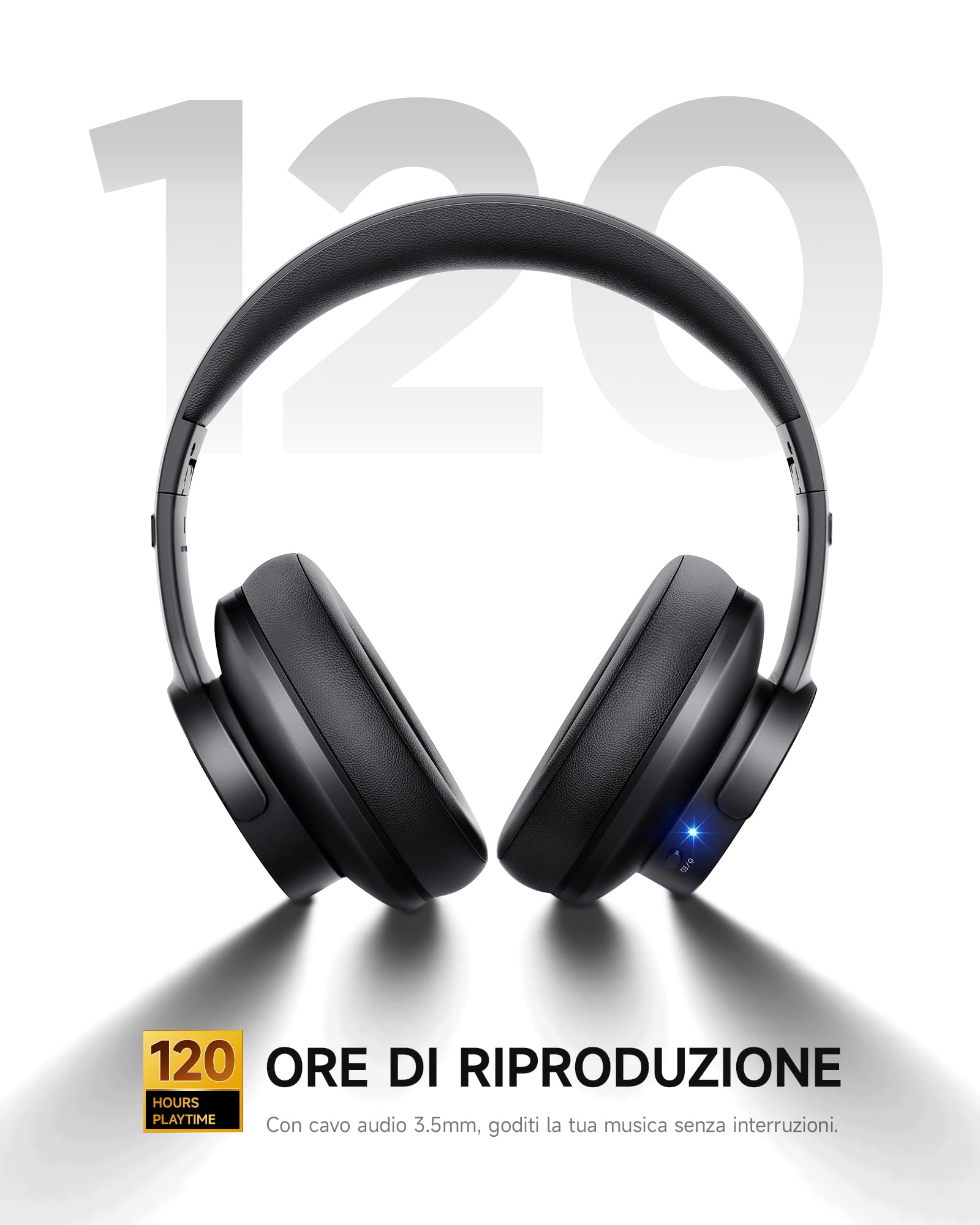 Picun Auriculares Bluetooth B8, 120 Horas de reproducción, inalámbricos, Bluetooth con 3 Modos de ecualización, Baja latencia, Llamadas Manos Libres, Auriculares sobre la Oreja para Viajes
