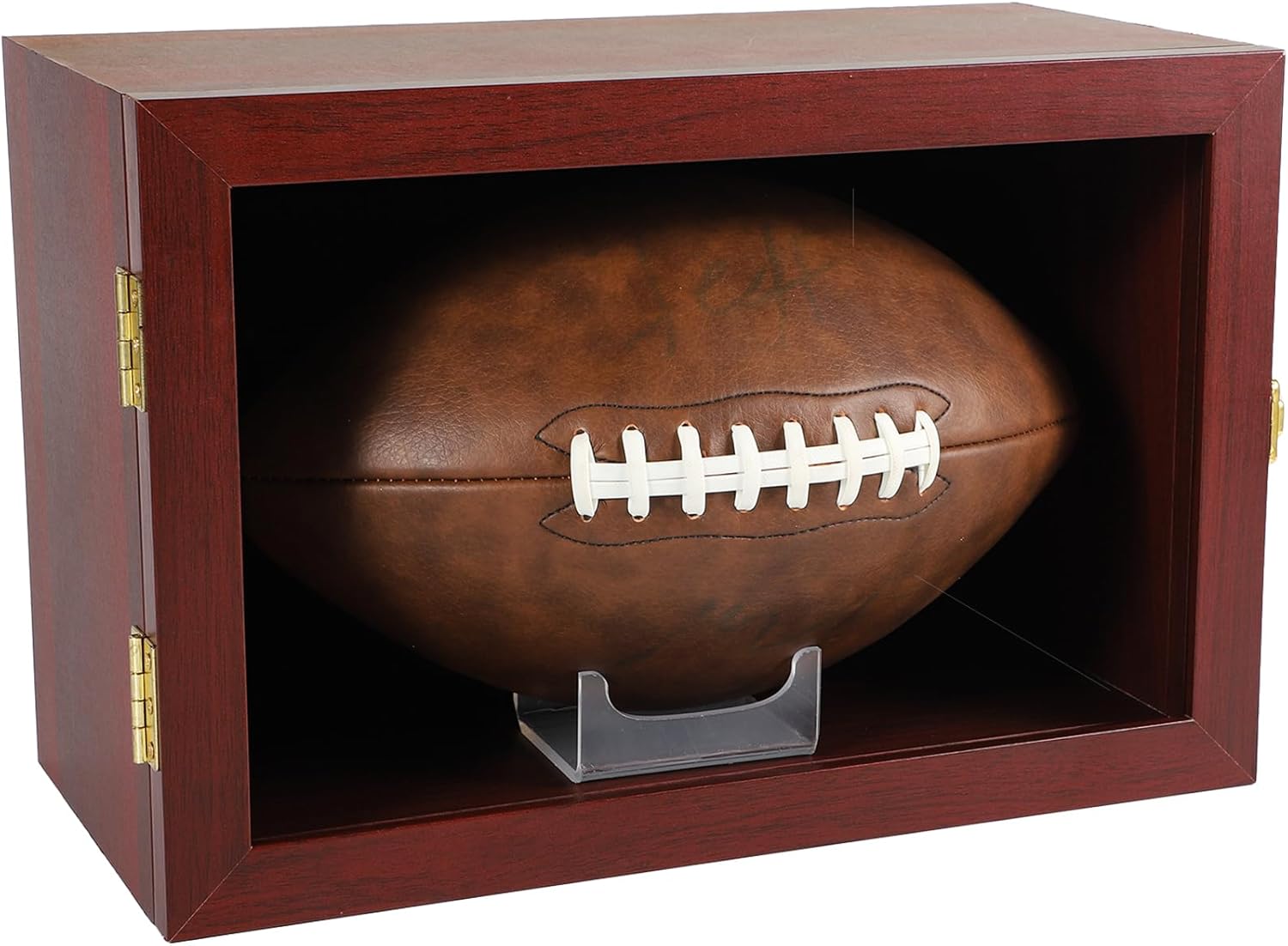 Football Case Display Case Wall Mount Full Size Wooden Football Box Memorabilia w/98% UV Acrylic Door Holder Transparent Signed Protective Shelf (1 Ball Black)