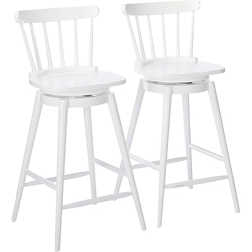 Christopher Knight Home Mia Farmhouse Spindle Back 30" Rubberwood Swivel Barstools (Set of 2), White