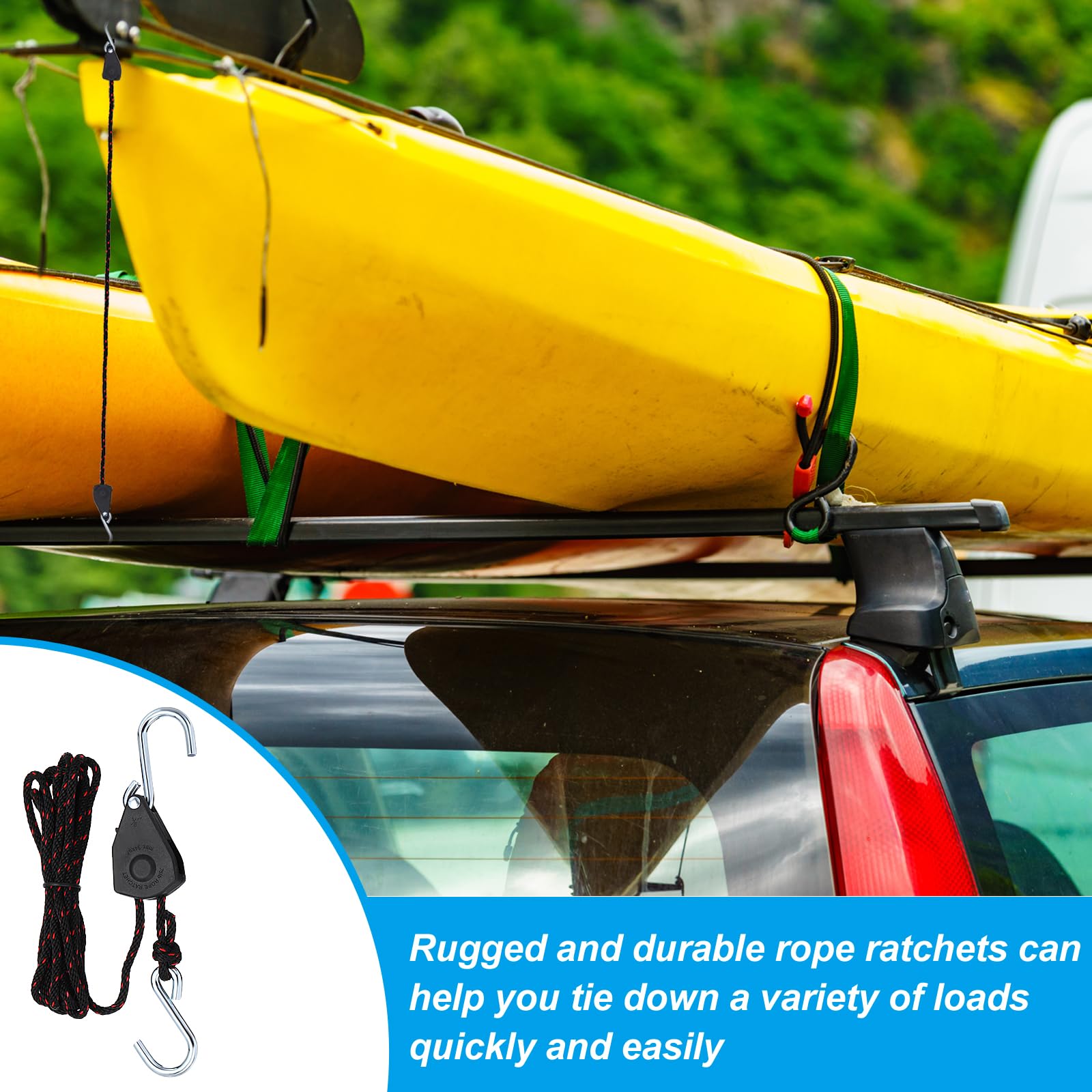 PATIKIL 2 Pcs Heavy Duty Kayak Rope Tie Down Straps, 1/8" x 7 ft, Black, Compatible with Car, Truck, Trailer, ATV - Image 4